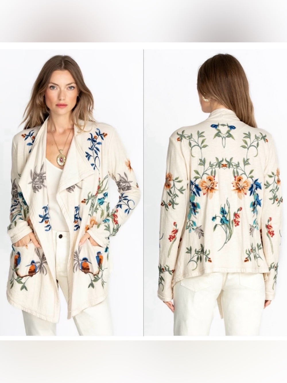 biya johnny was leandria embroidered draped cardigan sweater